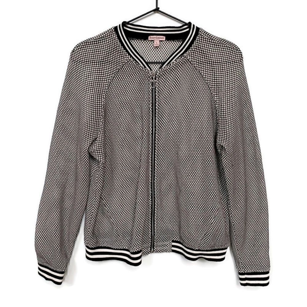 Vintage Juicy Couture Y2k Fishnet Mesh Bomber Track Jacket Black & White L